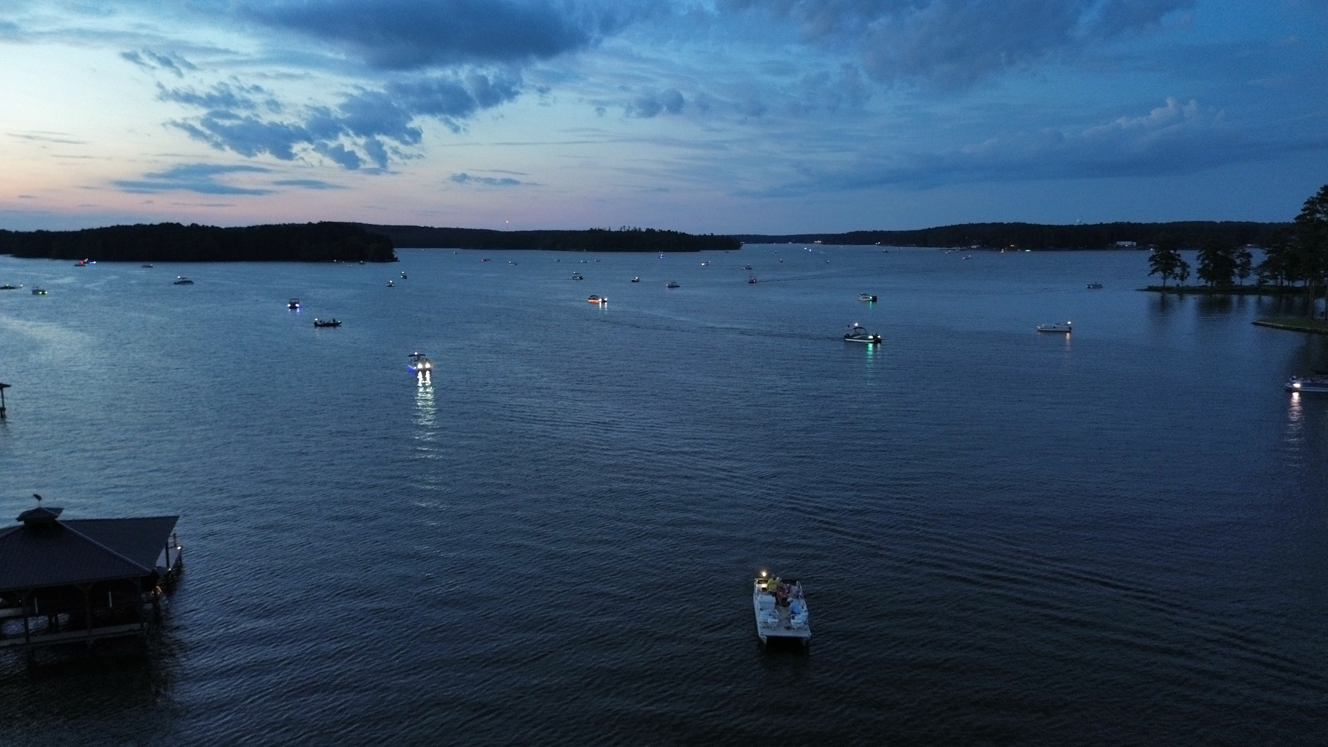 Boats gathered for the country club's annual fireworks show.